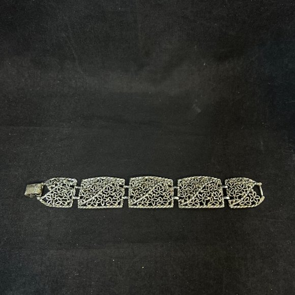 Emmons Silver Tone Floral Open Cutwork Floral Panel Bracelet (4053) - Picture 6 of 8